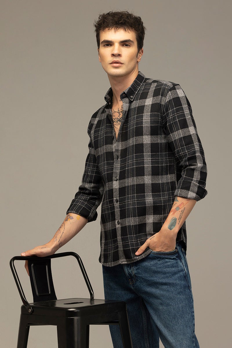 SNITCH Lane Grid Black Checks Shirt - Image 1
